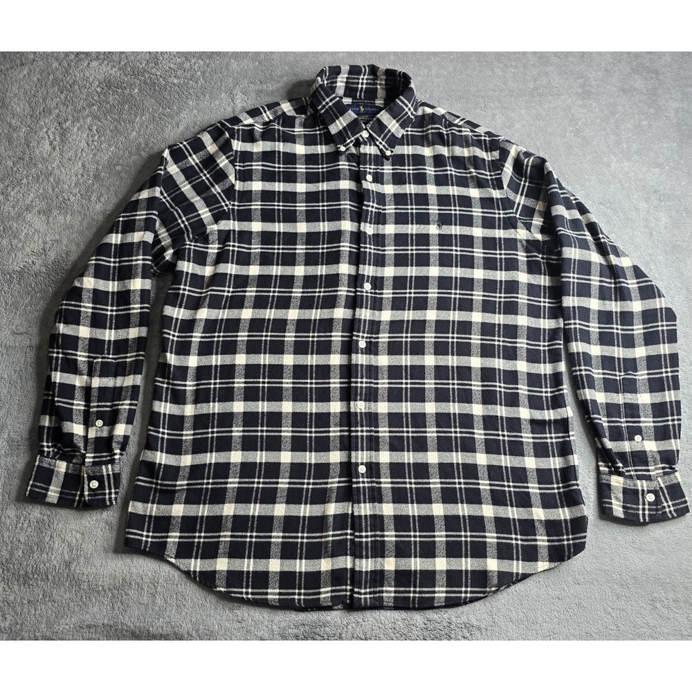 Polo Ralph Lauren Performance Flannel Shirt Mens XL Black Classic Fit Plaid EUC